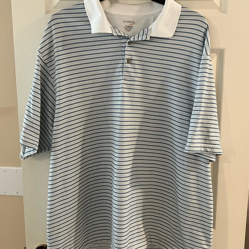 George Men's White and Black Striped Polo Shirt